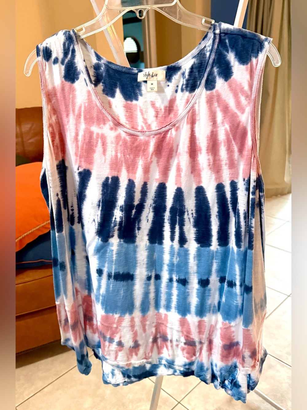 Women’s Stylish Tie-Dye Sleeveless Top - Blue & Pink
